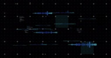 Siyah arkaplanda veri işleme animasyonu. Küresel teknoloji, bilgisayar ve dijital arayüz kavramı dijital olarak oluşturulmuş video.