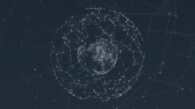 Siyah arkaplandaki dünya bağlantılarının animasyonu. Küresel teknoloji, bağlantılar ve dijital arayüz konsepti dijital olarak oluşturulmuş video.