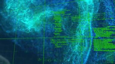 Parlak ışık yollarıyla veri işleme animasyonu. Küresel finans, iş, bağlantılar, hesaplama ve veri işleme kavramı dijital olarak oluşturulmuş video.