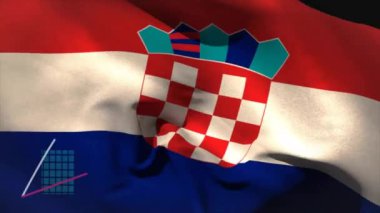 Hırvat bayrağı üzerinde finansal veri işleme animasyonu. Küresel finans, iş, bağlantılar, hesaplama ve veri işleme kavramı dijital olarak oluşturulmuş video.