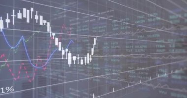 Karanlık arka planda finansal veri işleme animasyonu. Küresel finans, iş, bağlantılar, hesaplama ve veri işleme kavramı dijital olarak oluşturulmuş video.