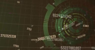 Siyah arkaplanda veri işleme ile tarama alanının animasyonu. Küresel teknoloji, bilgisayar ve dijital arayüz kavramı dijital olarak oluşturulmuş video.