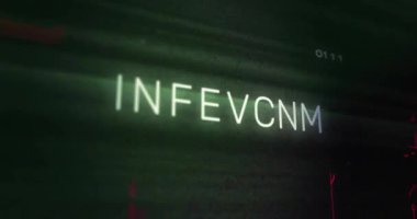 Siyah arkaplan üzerinde virüs bulaşmış metin ve bilgisayar devre kartının veri işleme animasyonu. Küresel teknoloji, bilgisayar ve dijital arayüz kavramı dijital olarak oluşturulmuş video.