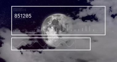 Dünya ve bulutlar üzerinde veri işleme animasyonu. Küresel finans, iş, bağlantılar, bulut hesaplama ve veri işleme kavramı dijital olarak oluşturulmuş video.