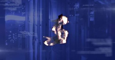 Bilgisayar sunucuları üzerinden 5G metin ve veri işleme animasyonu. Küresel finans, iş, bağlantılar, hesaplama ve veri işleme kavramı dijital olarak oluşturulmuş video.