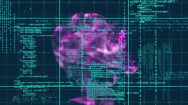 Parlak ışık yollarıyla veri işleme animasyonu. Küresel finans, iş, bağlantılar, hesaplama ve veri işleme kavramı dijital olarak oluşturulmuş video.