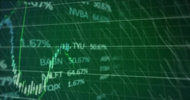 Karanlık arka planda finansal veri işleme animasyonu. Küresel finans, iş, bağlantılar, hesaplama ve veri işleme kavramı dijital olarak oluşturulmuş video.