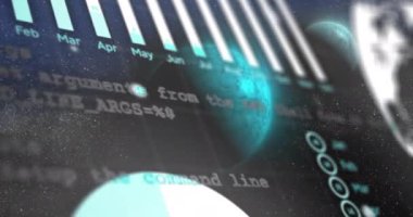 Dünya üzerinde veri işleme animasyonu. Küresel finans, iş, bağlantılar, bulut hesaplama ve veri işleme kavramı dijital olarak oluşturulmuş video.