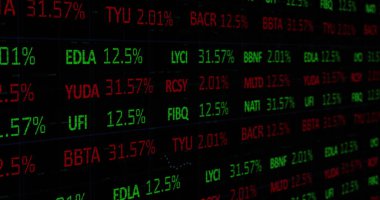 Borsa veri işleme görüntüsü güvenlik kilidi üzerinde yuvarlak tarayıcıda. Küresel ekonomi ve siber güvenlik teknolojisi kavramı