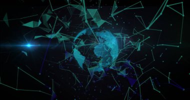 Dünya üzerindeki bağlantı ağının görüntüsü. Küresel teknoloji, bilgisayar ve dijital arayüz kavramı, dijital olarak oluşturulmuş resim.