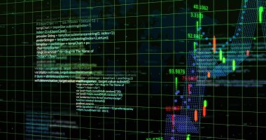 Şebeke üzerinde finansal veri işleme resmi. Küresel iş, finans, hesaplama ve veri işleme kavramı, dijital olarak oluşturulmuş resim.