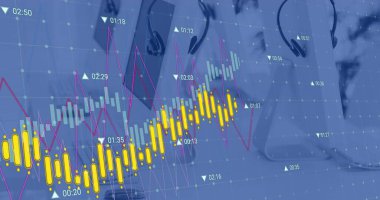 Image of financial data processing over computers. Global business, finances, computing and data processing concept, digitally generated image. clipart