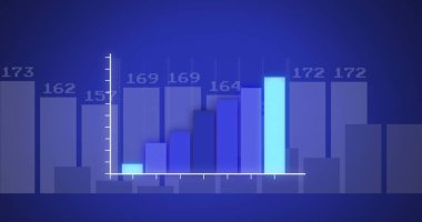 Mavi arkaplanda veri işleme resmi. Küresel finansman, bilgisayar ve dijital arayüz kavramı, dijital olarak oluşturulmuş resim.