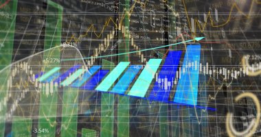 Siyah arkaplana karşı finansal ve istatistiksel veri işleme resmi. Küresel finans ve iş veri teknolojisi kavramı