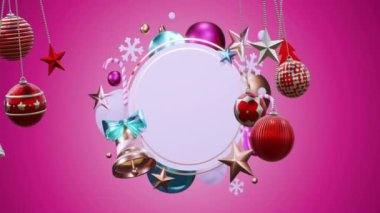 Çemberin üzerinde noel süsleri, fotokopi alanı ve noel süslemeleri. Noel, şenlik, kutlama ve gelenek konsepti dijital olarak oluşturuldu.