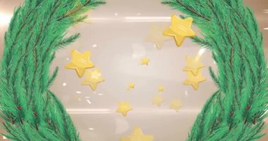 Yılbaşı çelengi üzerinde yüzen yıldızların animasyonu. Noel, gelenek ve kutlama konsepti dijital olarak oluşturuldu.