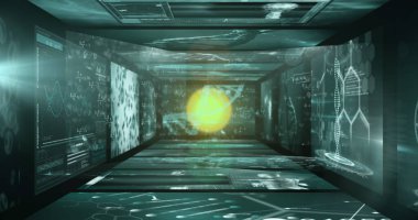 Veri işleme ve verili dijital ekranların resmi. Küresel dijital arayüz teknolojisi ve ağ oluşturma konsepti, dijital olarak oluşturulmuş görüntü.