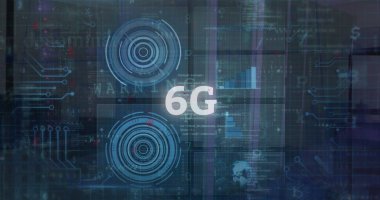 6G metnin üzerindeki veri işleme resmi. Küresel iş ve dijital arayüz kavramı, dijital olarak oluşturulmuş görüntü.