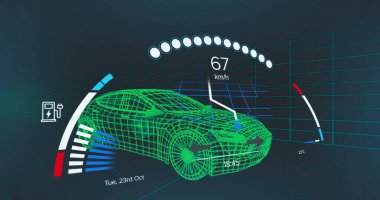 Image of icons with scope scanning and data processing. Global connections business digital interface technology and networking concept, digitally generated image. clipart