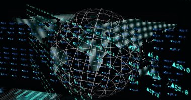 Finansal veri işleme üzerindeki dünya görüntüsü. küresel iş, veri işleme ve bağlantılar konsepti, dijital olarak oluşturulmuş görüntü.