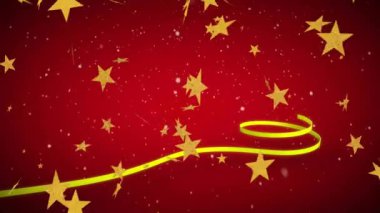Yılbaşı ağacının üzerine düşen yıldızların animasyonu. Noel, kutlama ve dijital arayüz kavramı dijital olarak oluşturulmuş video.