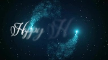 Siyah arka planda kayan yıldızlarla ilgili kısa mesajların animasyonu. Noel, şenlik, kutlama ve gelenek konsepti dijital olarak oluşturuldu.