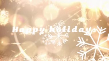 Kar taneleri ve ışık saçan arka planda iyi tatiller mesajı animasyonları. Kutlama, şenlik, kış, selam, kar, mevsim
