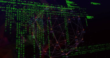 Bağlantı ağı üzerinden veri işleme resmi. Küresel bağlantılar, hesaplama ve veri işleme kavramı, dijital olarak oluşturulmuş resim.