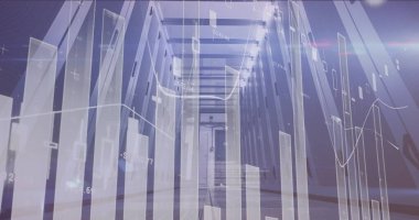 Sunucu odasında veri işleme resmi. Küresel teknoloji ve dijital arayüz kavramı, dijital olarak oluşturulmuş görüntü.