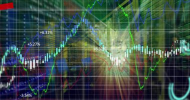 Bilgisayar sunucu odasına karşı finansal ve istatistiksel veri işleme ve ışık noktası. Küresel finans ve iş veri depolama teknolojisi kavramı