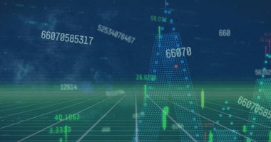 Izgara üzerinde numaralar ve veri işleme resmi. Küresel iş, finans, hesaplama ve veri işleme kavramı, dijital olarak oluşturulmuş resim.