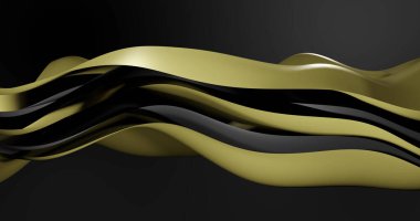 Image of black and gold layers waving over black background. Colour, shape and movement concept, digitally generated image. clipart