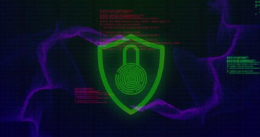 Güvenlik kilidi ve veri işleme görüntüsü. Küresel ağlar, hesaplama ve veri işleme kavramı, dijital olarak oluşturulmuş resim.