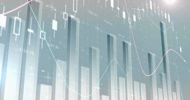 Veri işleme üzerine ortam simgelerinin resmi. Küresel iş ve dijital arayüz kavramı, dijital olarak oluşturulmuş görüntü.