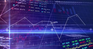 Siyah arkaplanda veri işleme resmi. Küresel teknoloji, bilgisayar ve dijital arayüz kavramı, dijital olarak oluşturulmuş resim.