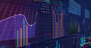 Şebeke üzerinde istatistik ve finansal veri işleme resimleri. Küresel finans, iş dünyası, bağlantılar, hesaplama ve veri işleme kavramı, dijital olarak oluşturulmuş resim.