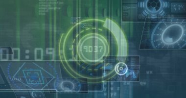 Bu resim, siyah bir arkaplana karşı veri işleme ile dijital bir arayüzün dijital bir görüntüsüdür..