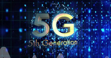 5g, 5. nesil, 6g, 6. nesil metin, oklar, kayan noktalar, üçgenler. Dijital olarak üretilmiş, hologram, büyüme, ilerleme, iletişim, güç arzı ve teknoloji kavramı.