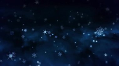 Kar tanelerinin düşüşünün ve siyah arkaplanda parlayan ışık noktalarının canlandırılması. Kış, renk, şekil, ışık ve hareket konsepti dijital olarak oluşturulmuş video.