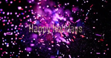 Canlı mor ve pembe renkli neşeli animasyon üzerine mutlu bayramlar mesajı. Kutlama, selamlama, renkli, neşeli, dijital, neşeli