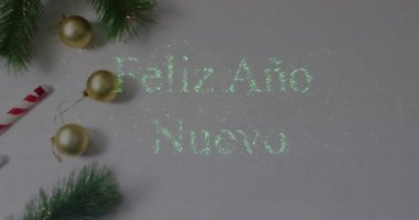Felix ano nuevo 'nun Noel süslemeleriyle ilgili animasyon metni. Noel, kutlama ve dijital arayüz kavramı dijital olarak oluşturulmuş video.