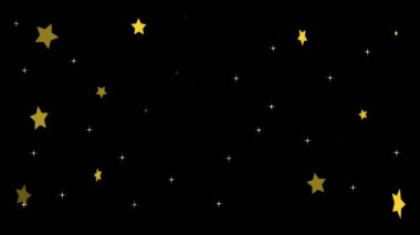 Sarı ve beyaz yıldızlar siyah arkaplanda canlanıyor. Animasyon, kontrast, tasarım, gece
