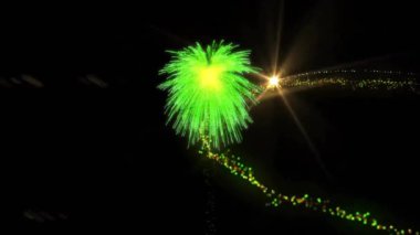 Havai fişekler üzerine yılbaşı ağacı animasyonu. Noel, kutlama ve dijital arayüz kavramı dijital olarak oluşturulmuş video.