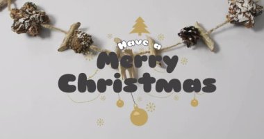 Yılbaşı süslemelerinde mutlu noeller mesajı atmanın animasyonu. Noel, şenlik, kutlama ve gelenek konsepti dijital olarak oluşturuldu.