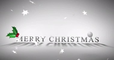 Yıldızların düşüşüyle ilgili mutlu noel mesajlarının animasyonu. Teknoloji, kutlama ve dijital arayüz kavramı dijital olarak oluşturulmuş video.