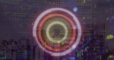 Şehrin veri işleme görüntüsü. Küresel iş ve dijital arayüz kavramı, dijital olarak oluşturulmuş görüntü.
