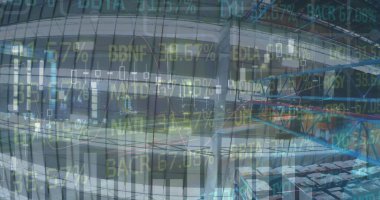 Depodaki veri işleme görüntüsü. Küresel iş ve dijital arayüz kavramı, dijital olarak oluşturulmuş görüntü.