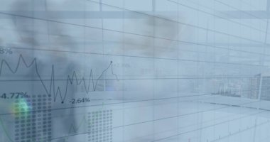 Ofiste yürüyen çeşitli iş adamlarının zamanındaki finansal grafiklerin görüntüsü. işletme, finans, ekonomi ve teknoloji kavramı, dijital olarak üretilen imaj.