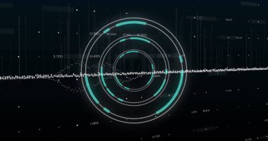 Siyah arkaplan üzerinden tarama ve veri işleme resmi. Küresel iş ve dijital arayüz kavramı, dijital olarak oluşturulmuş görüntü.