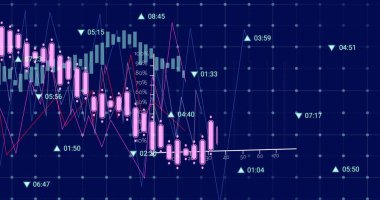 Siyah arka planda finansal veri işleme resmi. Küresel iş, finans ve dijital arayüz kavramı, dijital olarak oluşturulmuş görüntü.